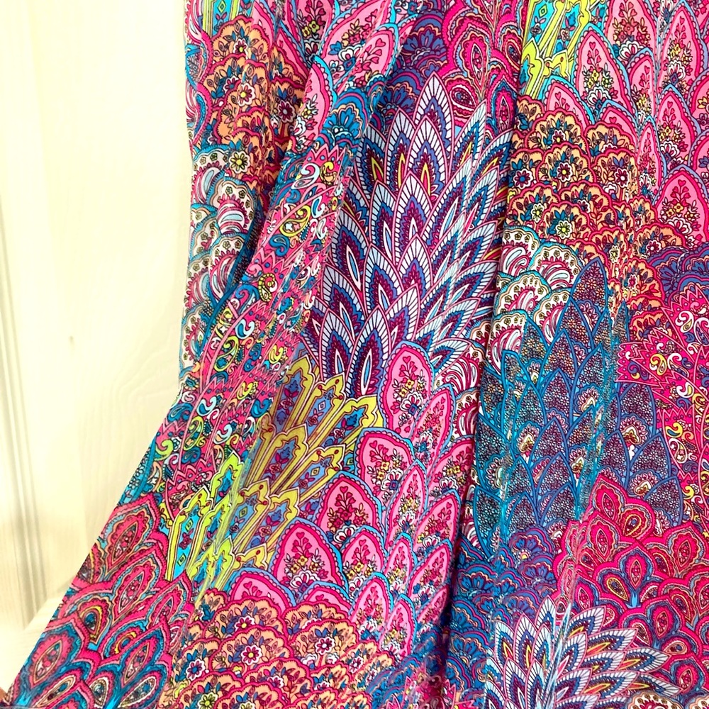 Sleeveless, Colorful Dress with Pink Lining.  MSK Size 16.